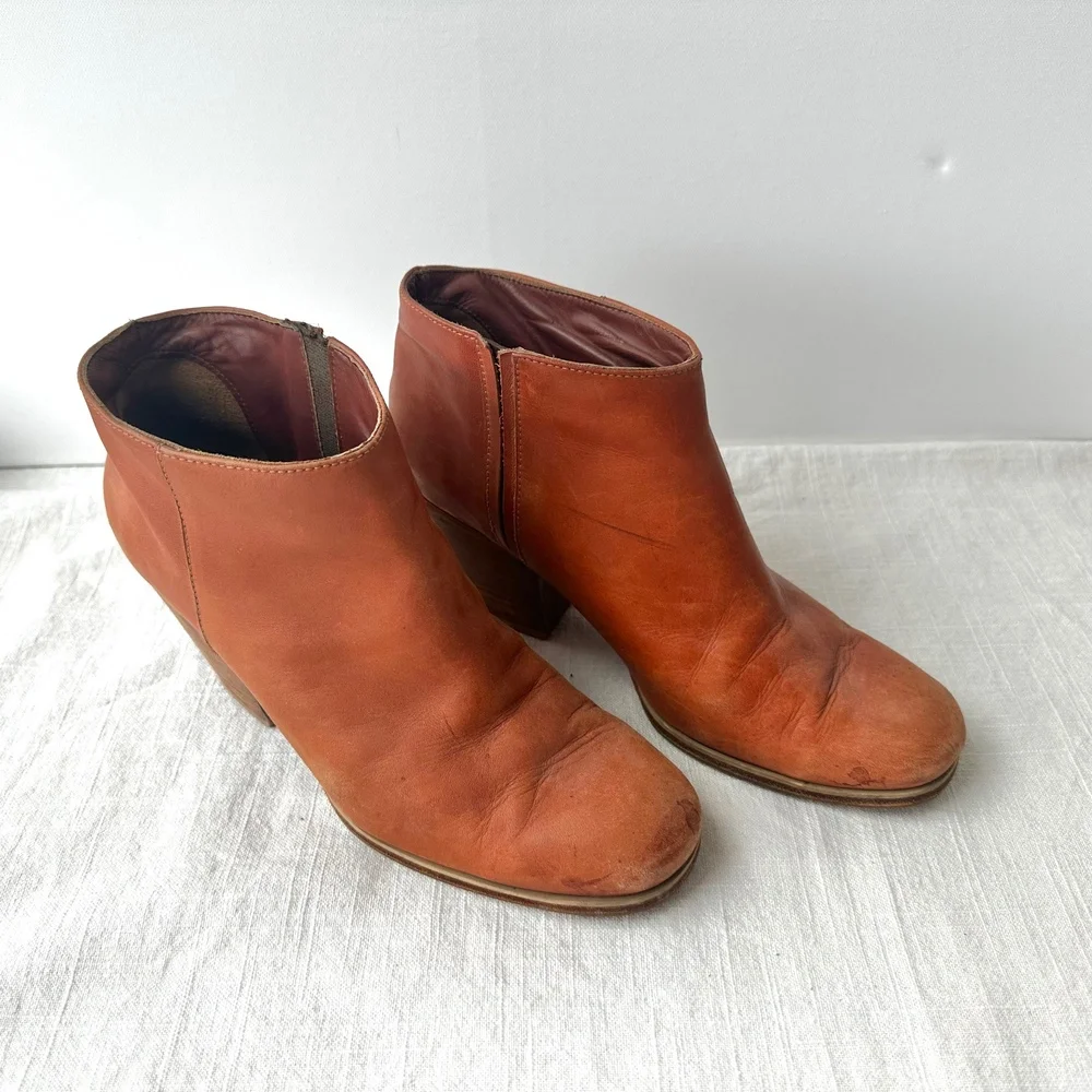 Rachel Comey Mars Leather Ankle Boots Block Heel Casual Whisky‎ Brown 7